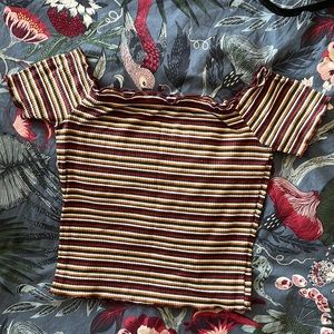 Striped Scallop Hem Off Shoulder Crop Top